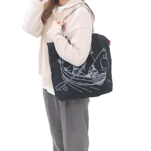 ムーミン エコバッグ ポータブルトート ファミリー ブラック 北欧 キャラクター グッズ