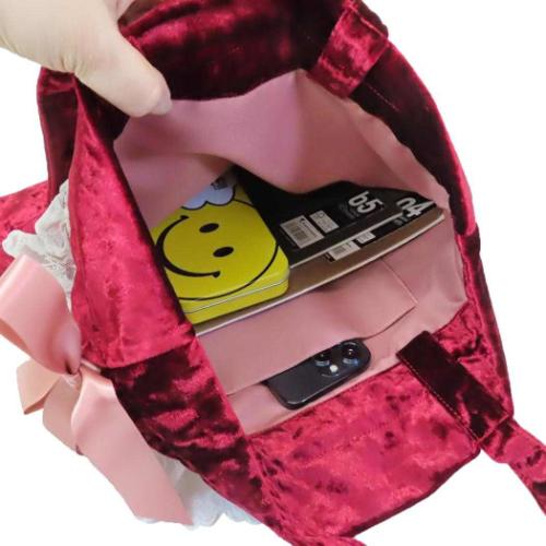 ムーミン トートバッグ レース＆ベロア巾着トート　リボン ワインレッド 北欧 キャラクター グッズ