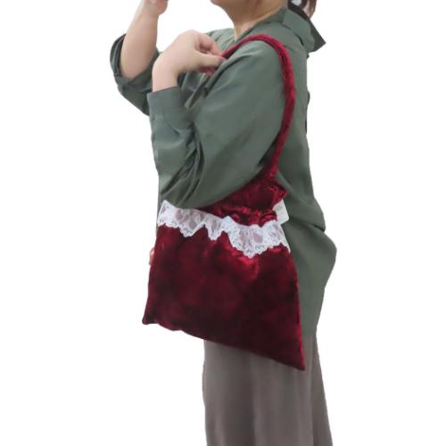 ムーミン トートバッグ レース＆ベロア巾着トート　リボン ワインレッド 北欧 キャラクター グッズ