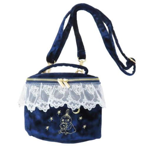 ムーミン 化粧ポーチ レース＆ベロア2WAYバニティバッグ ホシ ネイビー 北欧 キャラクター グッズ