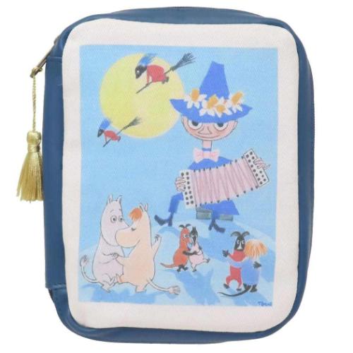 ムーミン コスメポーチ レザーxコットン マルチポーチ スナフキン ネイビー 北欧 キャラクター グッズ