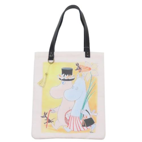 ムーミン トートバッグ レザーxコットン PCトート パパママ ブラック 北欧 キャラクター グッズ