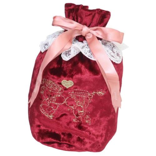 水森亜土 巾着袋 レース＆ベロア巾着 キス キャラクター グッズ メール便可