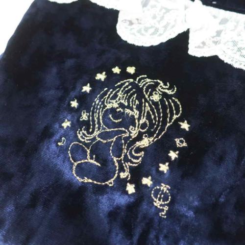 水森亜土 巾着袋 レース&ベロア巾着 ほし キャラクター グッズ メール便可