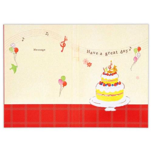 グリーティングカード 誕生お祝い オルゴール 赤枠バースデーケーキ2 メッセージカード グッズ メール便可