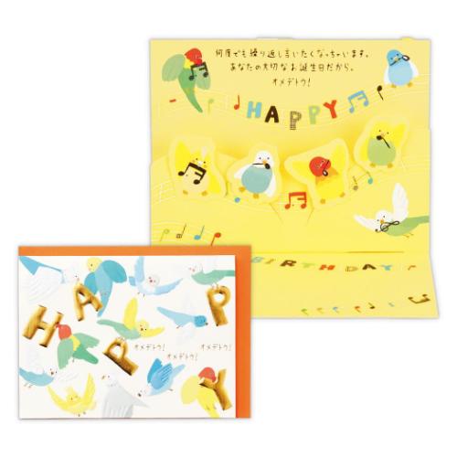 グリーティングカード 誕生お祝い 立体カード ゆるアニマルインコ メッセージカード グッズ メール便可