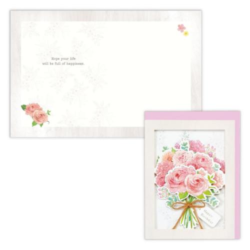 グリーティングカード 誕生お祝い ピンクフラワーアレンジ メッセージカード グッズ メール便可