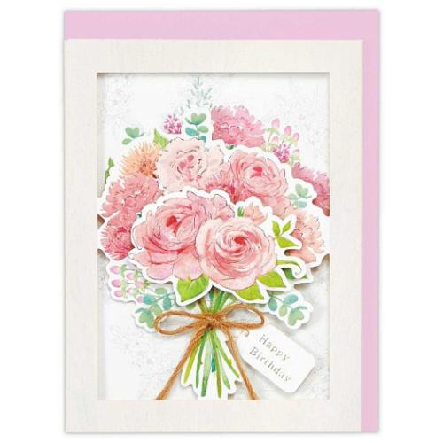 グリーティングカード 誕生お祝い ピンクフラワーアレンジ メッセージカード グッズ メール便可