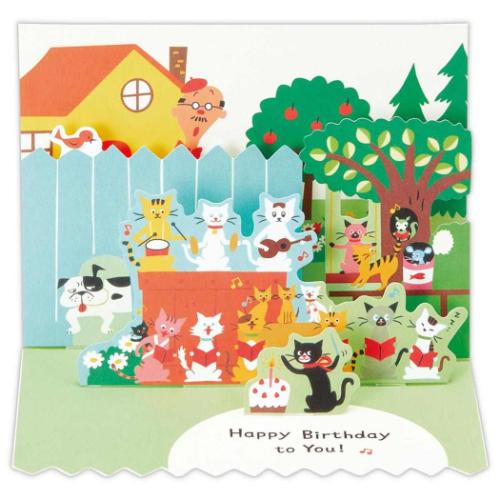 グリーティングカード 誕生お祝い 立体カード ねこの合唱団2 メッセージカード グッズ メール便可