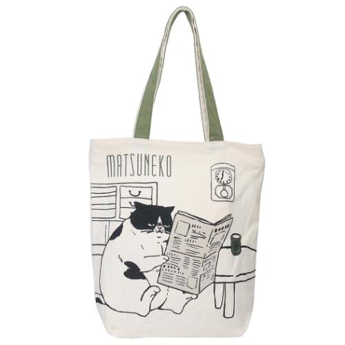 トートバッグ ファスナー付きキャンバストート マツネコ朝刊 かわいい グッズ メール便可