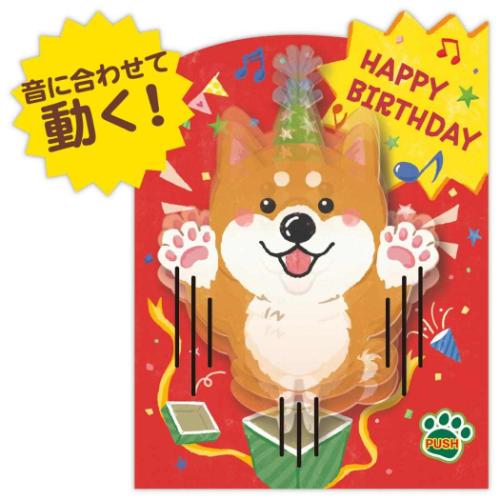 グリーティングカード 誕生お祝い オルゴール 動く いぬ メッセージカード グッズ メール便可