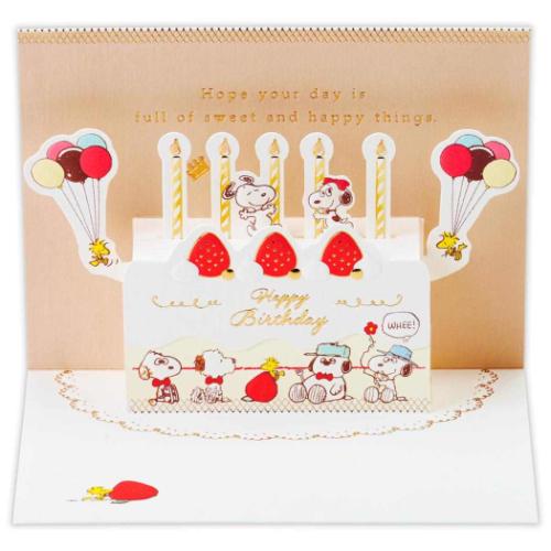 スヌーピー グリーティングカード 誕生お祝い 立体カード SN真っ赤ないちごケーキ ピーナッツ メール便可