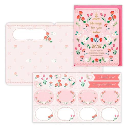 グリーティングカード 多目的 寄せ書きピンクフラワー メッセージカード グッズ メール便可