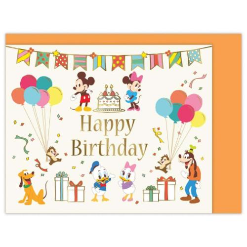 ディズニー ミニカード 誕生お祝い 立体カード DN仲間たち ハッピーバースデーケーキ キャラクター メッセージカード グッズ メール便可