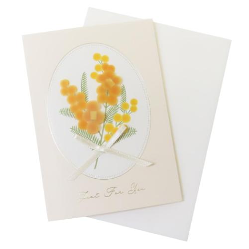 グリーティングカード トレペフラワーカード 多目的 ミモザ お祝い 封筒付き グッズ メール便可