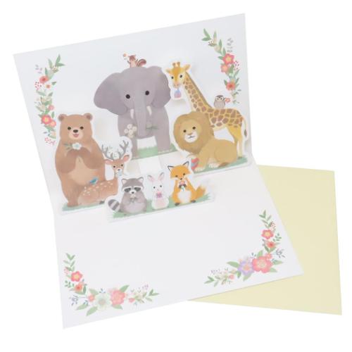 グリーティングカード アニマルPOP UPカード 多目的 お祝い 封筒付き グッズ メール便可