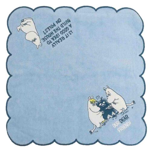 ムーミン ミニタオル シャーリングハンカチタオル オーガニックコットン スカラップブルー 北欧 キャラクター グッズ メール便可