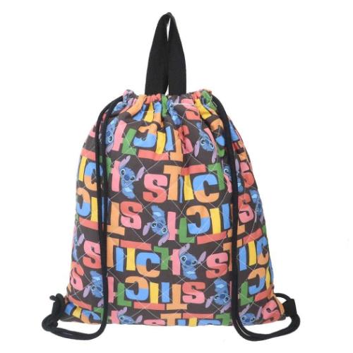 スティッチ ナップサック キルトナップサック 黒 新入学 ディズニー キャラクター グッズ メール便可