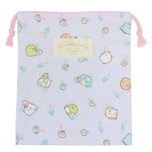 すみっコぐらし 巾着袋 きんちゃくポーチ小 総柄 ラベンダー 新入学 サンエックス キャラクター グッズ メール便可