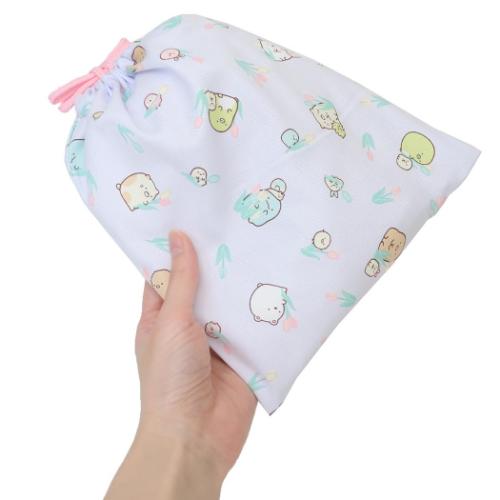 すみっコぐらし 巾着袋 きんちゃくポーチ小 総柄 ラベンダー 新入学 サンエックス キャラクター グッズ メール便可