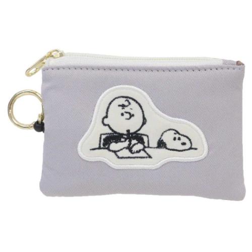 スヌーピー キーケース＆定期入れ パスポーチ リール付き GY ピーナッツ キャラクター グッズ メール便可