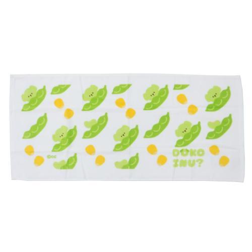 DOKOINU？ フェイスタオル プリントロングタオル ドコイヌ エダマメコーン 面白雑貨 グッズ メール便可