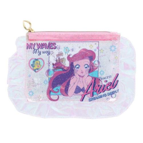 リトルマーメイド フラットポーチ フリル付クリアポーチ アリエル バレエコア Y2K ディズニープリンセス メール便可