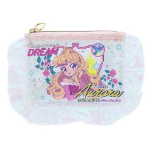 眠れる森の美女 フラットポーチ フリル付クリアポーチ オーロラ バレエコア Y2K ディズニープリンセス キャラクター グッズ メール便可