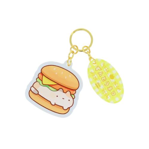 ずんどうネコ キーリング 2連アクリルキーホルダー ハンバーガー かわいい グッズ メール便可
