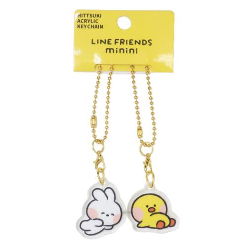 LINE FRIENDS minini キーチェーン ひっつきアクリルキーホルダー コニニ&サリニ キャラクター グッズ メール便可