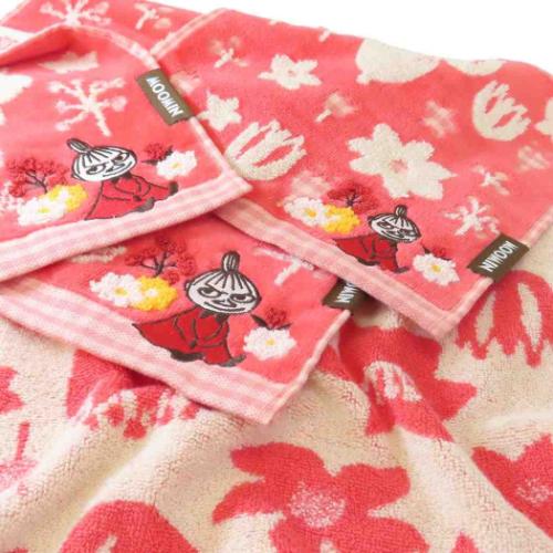 ムーミン フェイスタオル 無撚糸スチームシャーリングロングタオル オーガニックコットン リトルミイと草花 北欧 メール便可