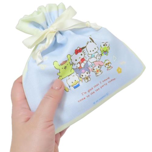 サンリオキャラクターズ 巾着袋 リボンフラット巾着 おしゃべりティータイム ブルー サンリオ キャラクター グッズ メール便可