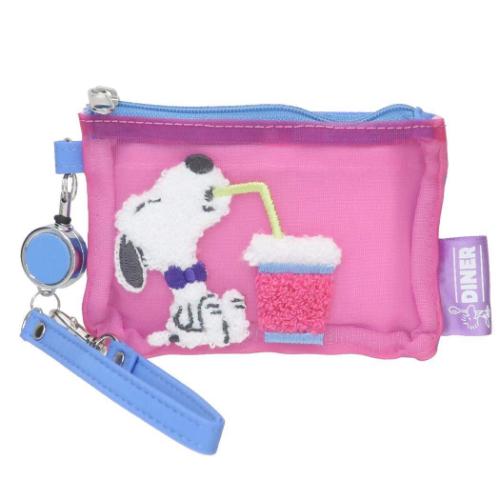 スヌーピー 小銭入れ＆定期入れ リール付きメッシュパスケース ドリンク ピーナッツ キャラクター グッズ メール便可