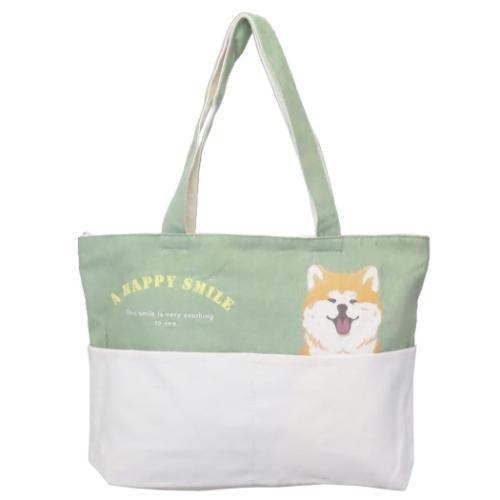 トートバッグ ファスナー付きポケット横型トートバッグ きなこ いぬ グッズ かわいい グッズ メール便可