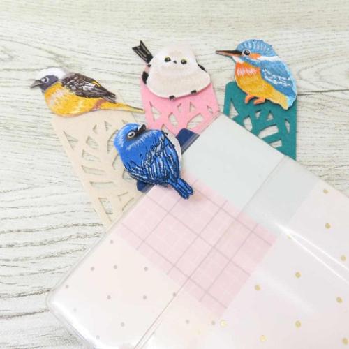 BIRD BOOKMARKER ブックマーク 刺繍しおり リーフ柄 カワセミ かわいい グッズ メール便可
