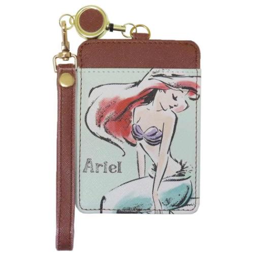 リトルマーメイド 定期入れ リール付きパスケース アリエル 水彩タッチ柄 ディズニープリンセス キャラクター グッズ メール便可