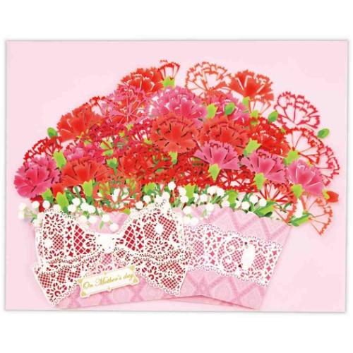 グリーティングカード 母の日カード 立体カード LGボックスリボンカーネーション3 かわいい グッズ メール便可