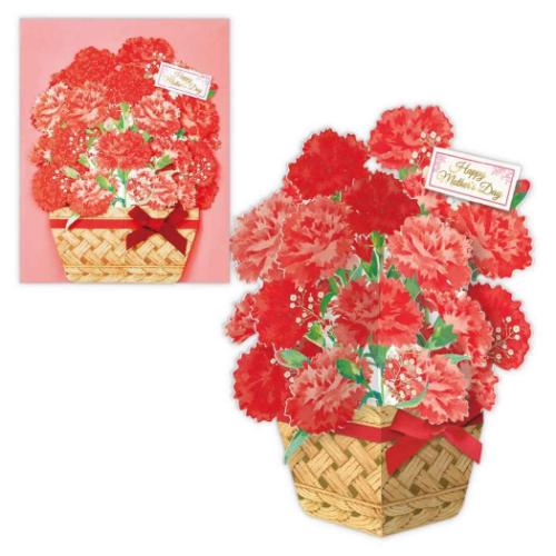 グリーティングカード 母の日カード 立体カード カゴラメカーネーション かわいい グッズ メール便可