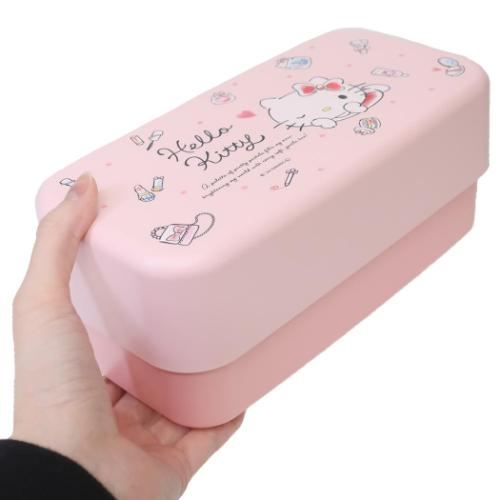 ハローキティ スプーン＆フォーク付きお弁当箱 カトラリー付ランチボックス2段 1000ml 水彩コスメ サンリオ キャラクター グッズ