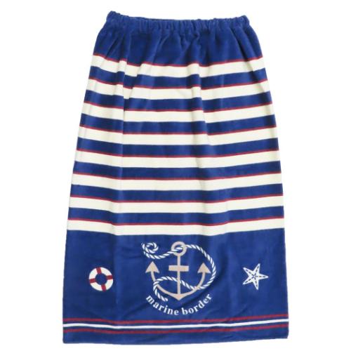 サンハート ラップタオル 80丈マキタオル 80cm丈巻き巻きタオル ネイビーマリンボーダー 海プール着替えタオル グッズ