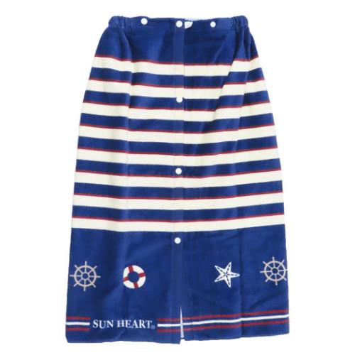 サンハート ラップタオル 80丈マキタオル 80cm丈巻き巻きタオル ネイビーマリンボーダー 海プール着替えタオル グッズ
