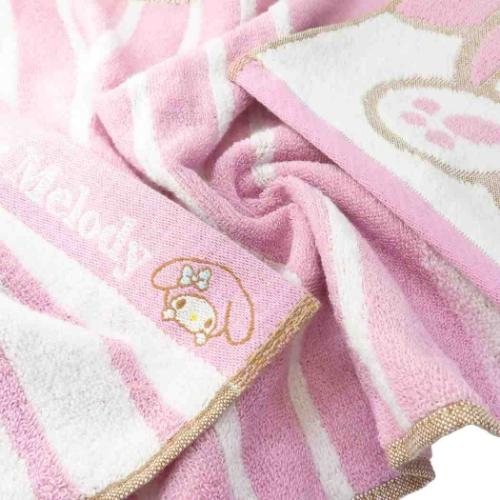 マイメロディ ロングタオル 無撚糸パイルジャカード フェイスタオル オーガニックコットン プリティヒップマイメロ サンリオ メール便可