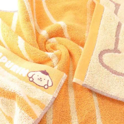 ポムポムプリン ロングタオル 無撚糸パイルジャカード フェイスタオル オーガニックコットン プリティヒッププリン サンリオ メール便可