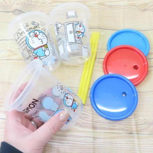アイムドラえもん 蓋付きプラコップ ストロー付タンブラー3個セット 320ml サンリオ アニメキャラクター グッズ