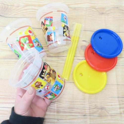 スーパーマリオ 蓋付きプラコップ ストロー付タンブラー3個セット 320ml キャラクター グッズ