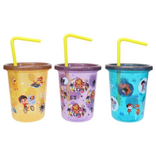 E.T. 蓋付きプラコップ ストロー付タンブラー3個セット 320ml 映画キャラクター グッズ