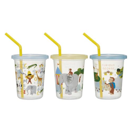 おさるのジョージ 蓋付きプラコップ ストロー付タンブラー3個セット 320ml ZOO 絵本キャラクター グッズ