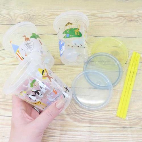 おさるのジョージ 蓋付きプラコップ ストロー付タンブラー3個セット 320ml ZOO 絵本キャラクター グッズ