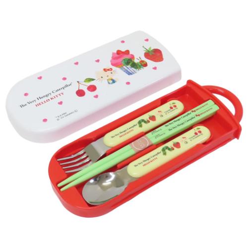 はらぺこあおむしxハローキティ お箸&フォーク&スプーンセット 抗菌食洗機対応スライド式トリオセット サンリオ メール便可