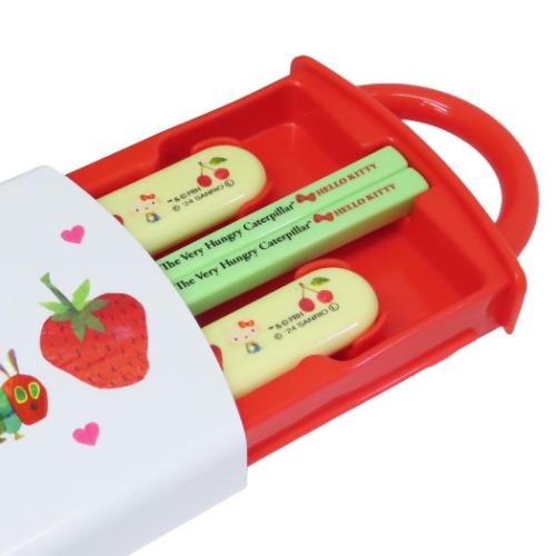 はらぺこあおむしxハローキティ お箸&フォーク&スプーンセット 抗菌食洗機対応スライド式トリオセット サンリオ メール便可